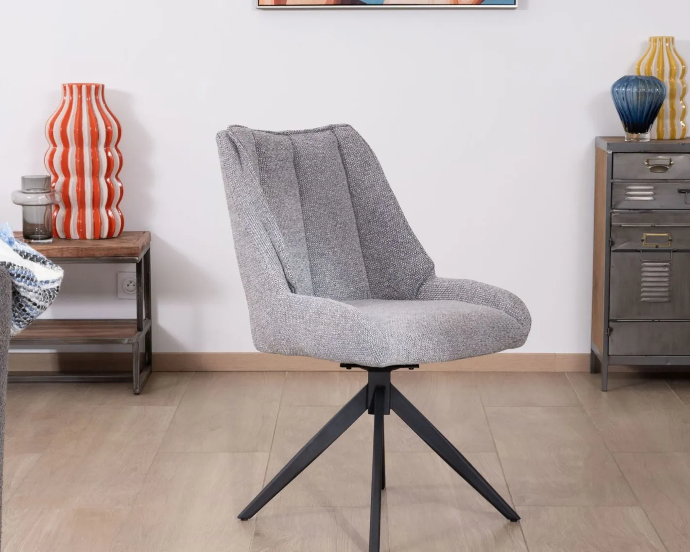 Discount Lot de 2 chaises de repas pivotantes en tissu gris "Webber" Chaise