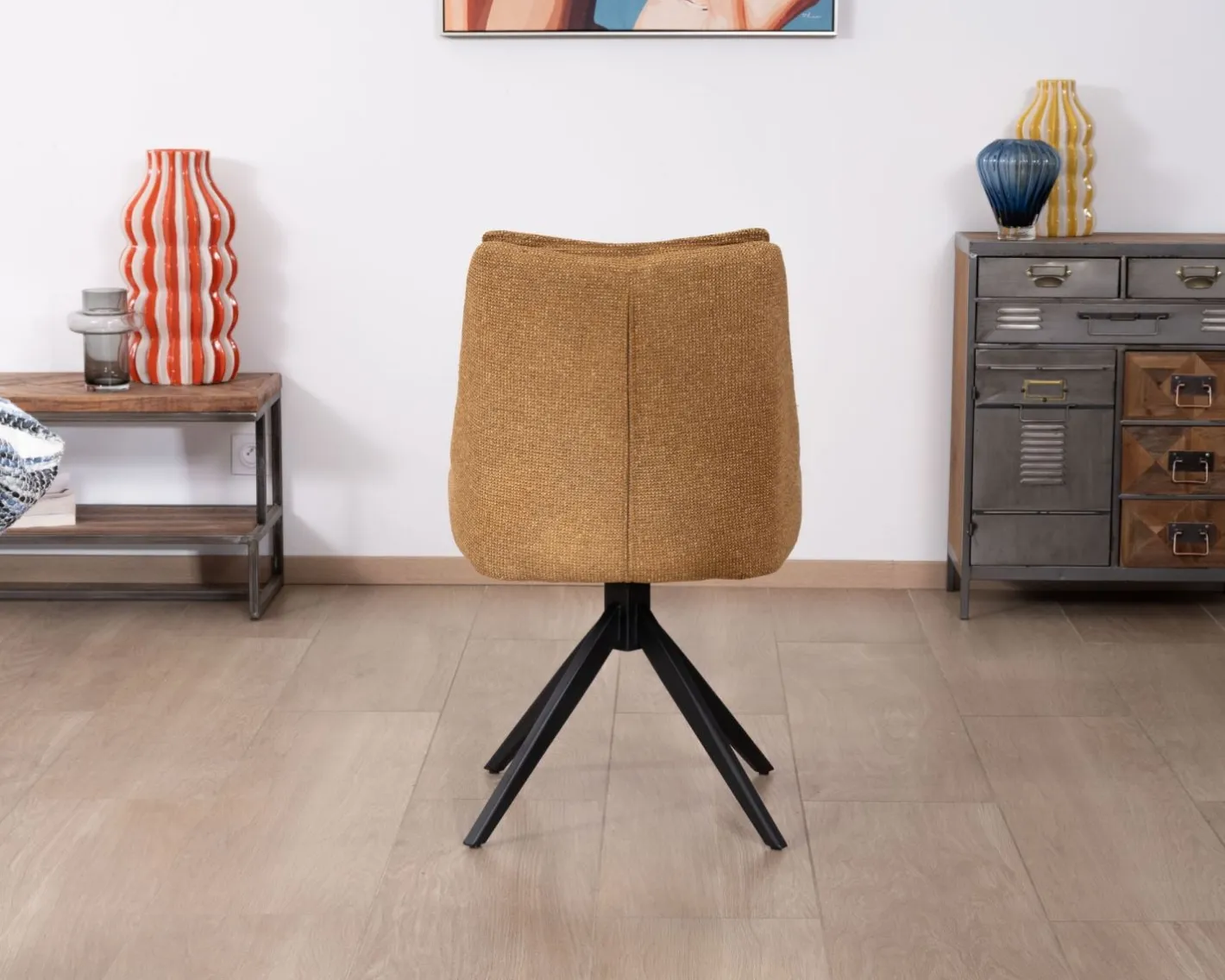 Lot de 2 chaises de repas pivotantes et matelassée en tissu moutarde "Webber" Chaise
