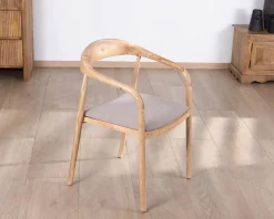 Lot de 2 chaises de repas épurées en acacia avec assise tissu beige "Vogue" Chaise