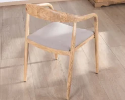 Lot de 2 chaises de repas épurées en acacia avec assise tissu beige