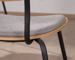 New Lot de 4 chaises de repas rétro assise bois et tissu gris