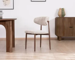 Hot Lot de 2 chaises de repas rétro en tissu tramé beige et marron