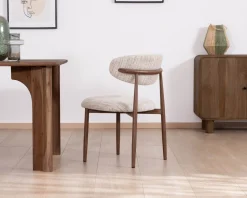 Hot Lot de 2 chaises de repas rétro en tissu tramé beige et marron