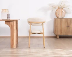 Outlet Lot de 2 chaises de repas scandinaves en tissu tramé blanc cassé