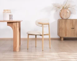 Outlet Lot de 2 chaises de repas scandinaves en tissu tramé blanc cassé