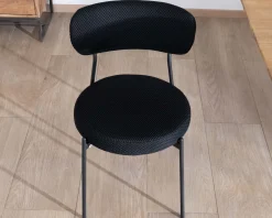 Lot de 2 chaises de repas style rétro en tissu noir et pieds métal