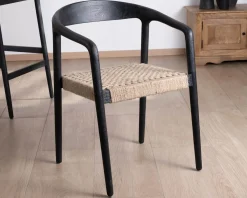 Clearance Lot de 2 chaises design en bois noir et assise jute tressée