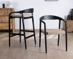 Clearance Lot de 2 chaises design en bois noir et assise jute tressée