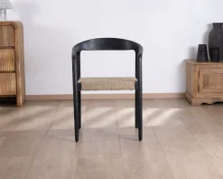 Clearance Lot de 2 chaises design en bois noir et assise jute tressée