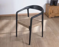 Clearance Lot de 2 chaises design en bois noir et assise jute tressée