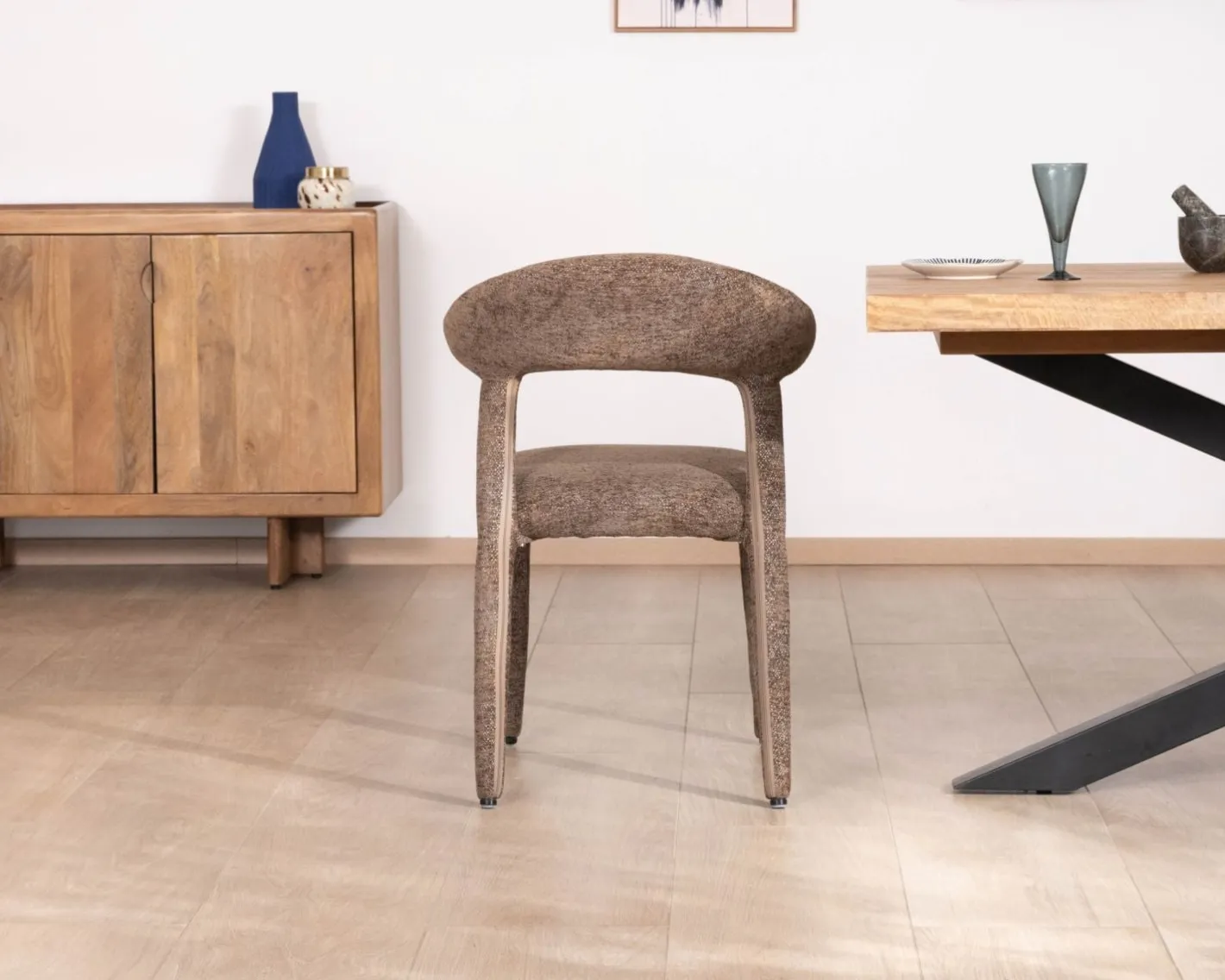 Sale Lot de 2 chaises design recouvrement intégral en tissu bouclettes marron "Amarello" Chaise