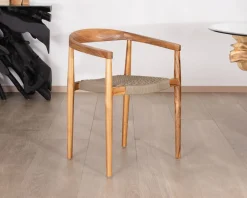 Sale Lot de 4 chaises en bois avec assise tressée taupe "Tiska" Chaise