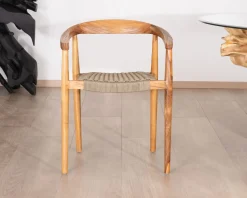 Sale Lot de 4 chaises en bois avec assise tressée taupe