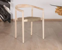 Hot Lot de 4 chaises en teck naturel et assise tressée