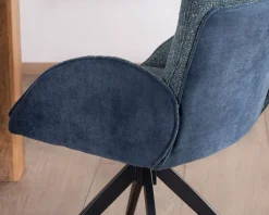 Sale Lot de 2 chaises en tissu bi-texturé bleu foncé "Eddy" avec accoudoirs et pied métal pivotant Chaise