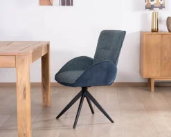 Sale Lot de 2 chaises en tissu bi-texturé bleu foncé