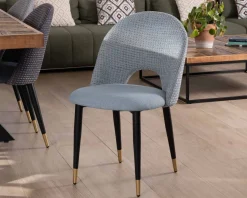 Best Lot de 2 chaises en tissu bleu clair et pieds métal laqué noir 