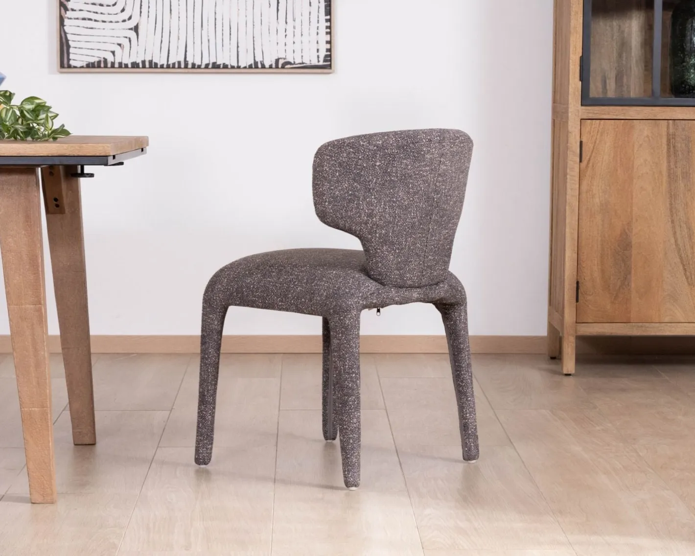 Outlet Lot de 2 chaises en tissu chiné gris foncé “Milano” revêtement intégral esprit design Chaise