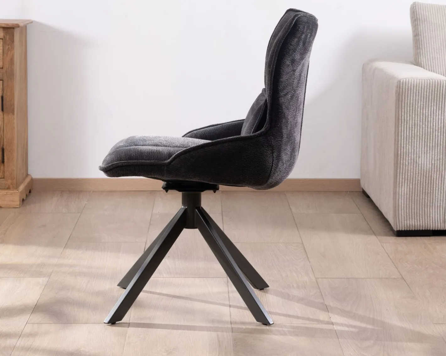 Hot Lot de 2 chaises en tissu gris sur pied tournant en métal "Biorg" style rétro Chaise