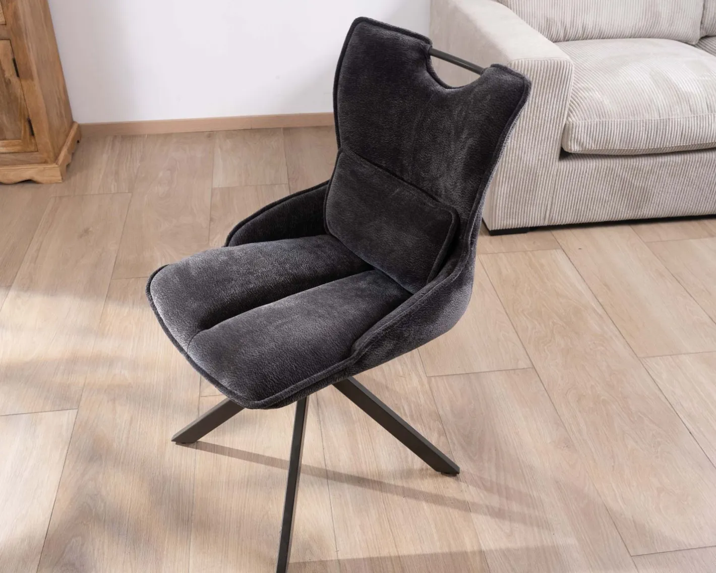 Hot Lot de 2 chaises en tissu gris sur pied tournant en métal "Biorg" style rétro Chaise