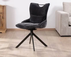 Hot Lot de 2 chaises en tissu gris sur pied tournant en métal