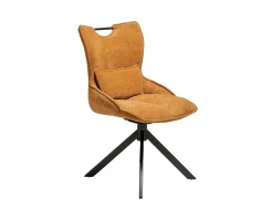 Lot de 2 chaises en tissu jaune moutarde sur pied rotatif en métal