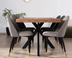 New Lot de 2 chaises en tissu taupe et pieds métal laqué noir "Vermont" Chaise