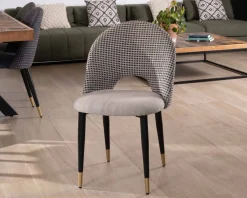 New Lot de 2 chaises en tissu taupe et pieds métal laqué noir "Vermont" Chaise