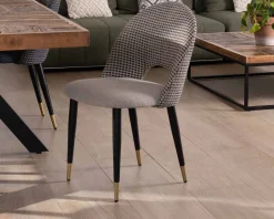 New Lot de 2 chaises en tissu taupe et pieds métal laqué noir