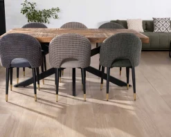 New Lot de 2 chaises en tissu taupe et pieds métal laqué noir