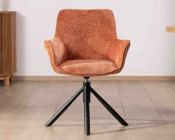 New Lot de 2 chaises en tissu terracotta "Ewing" avec accoudoirs sur pied métal rotatif Chaise