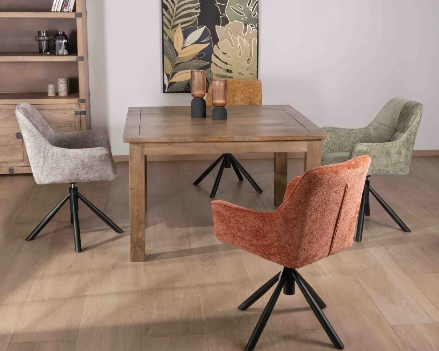 New Lot de 2 chaises en tissu terracotta "Ewing" avec accoudoirs sur pied métal rotatif Chaise