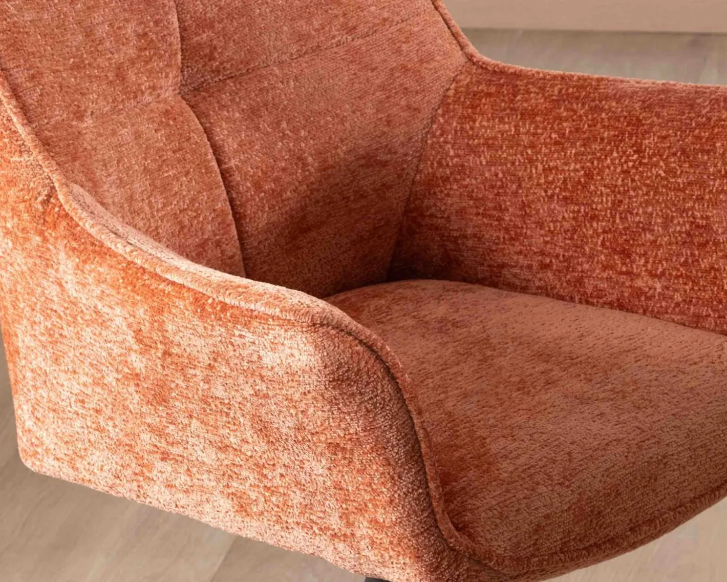 New Lot de 2 chaises en tissu terracotta "Ewing" avec accoudoirs sur pied métal rotatif Chaise