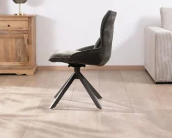 Clearance Lot de 2 chaises en tissu vert sur pied rotatif en métal "Biorg" style rétro Chaise