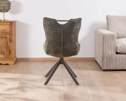 Clearance Lot de 2 chaises en tissu vert sur pied rotatif en métal "Biorg" style rétro Chaise
