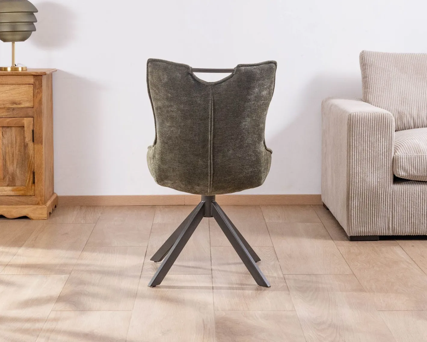 Clearance Lot de 2 chaises en tissu vert sur pied rotatif en métal "Biorg" style rétro Chaise