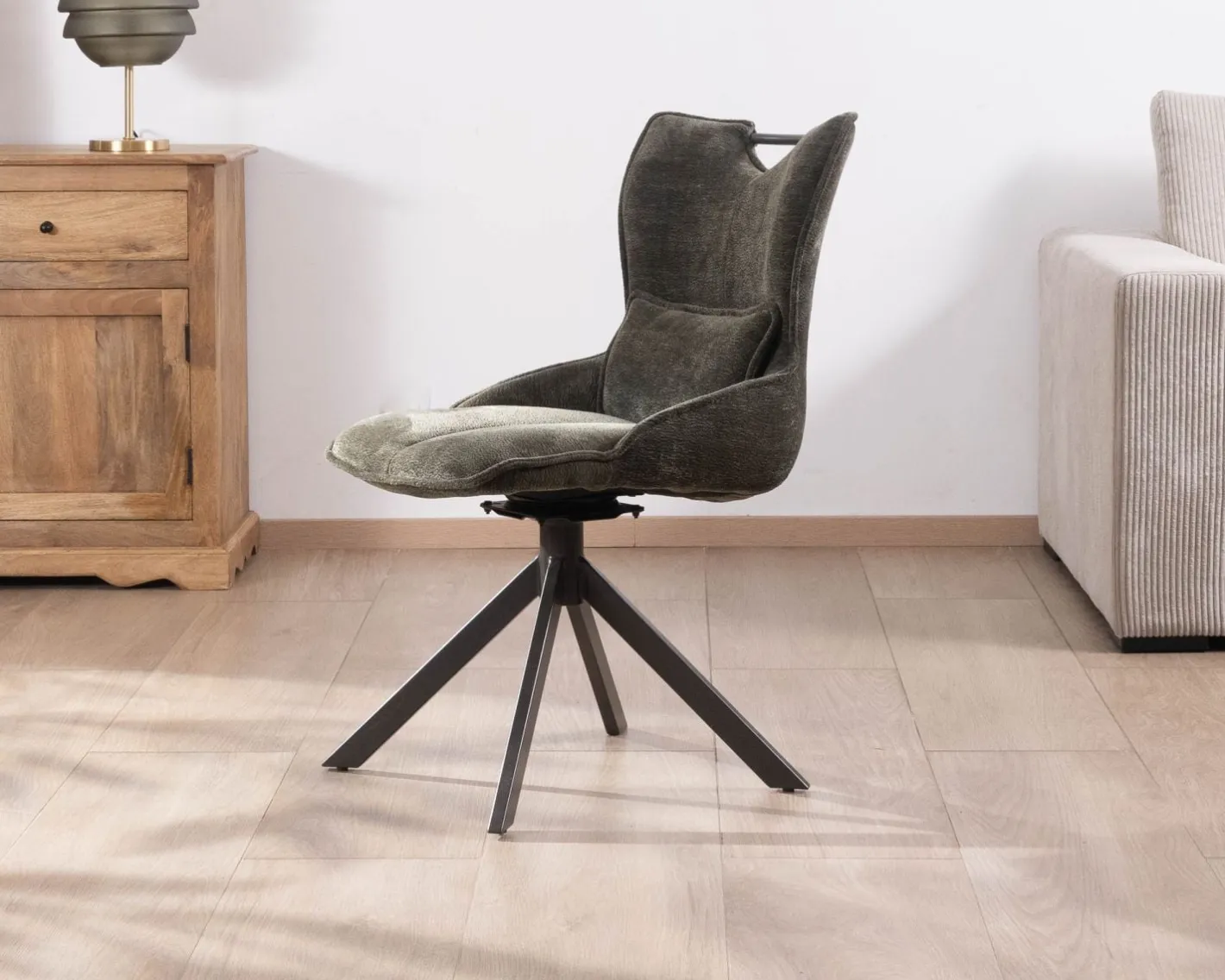 Clearance Lot de 2 chaises en tissu vert sur pied rotatif en métal "Biorg" style rétro Chaise