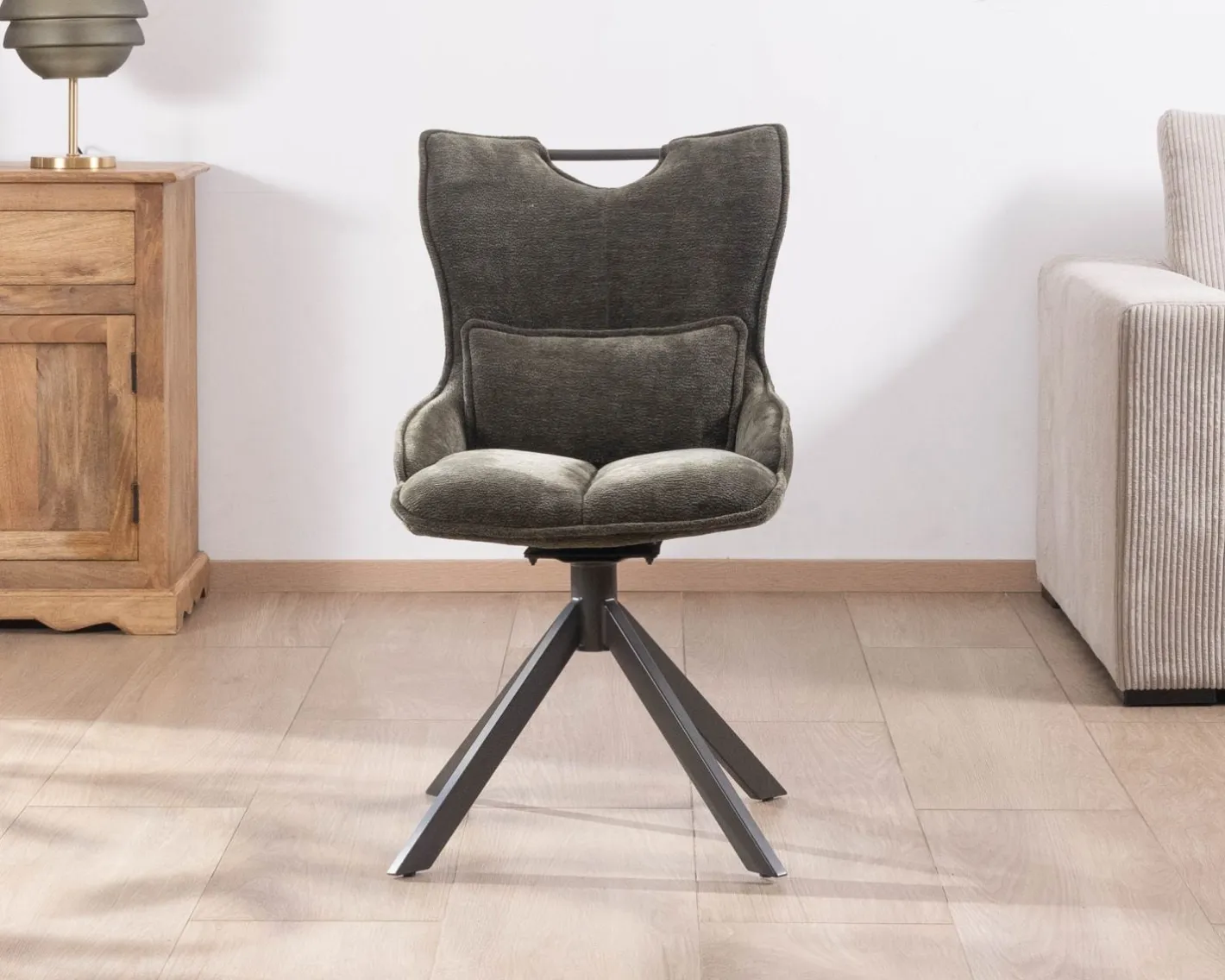 Clearance Lot de 2 chaises en tissu vert sur pied rotatif en métal "Biorg" style rétro Chaise