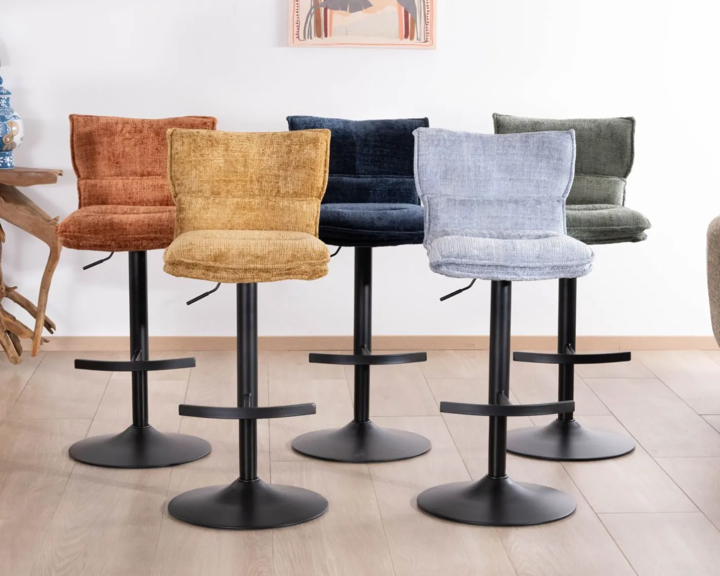 Discount Lot de 2 chaises hautes en tissu moutarde "Topley" assise réglable en hauteur Chaise De Bar