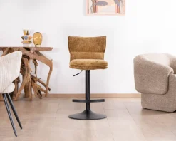 Discount Lot de 2 chaises hautes en tissu moutarde "Topley" assise réglable en hauteur Chaise De Bar