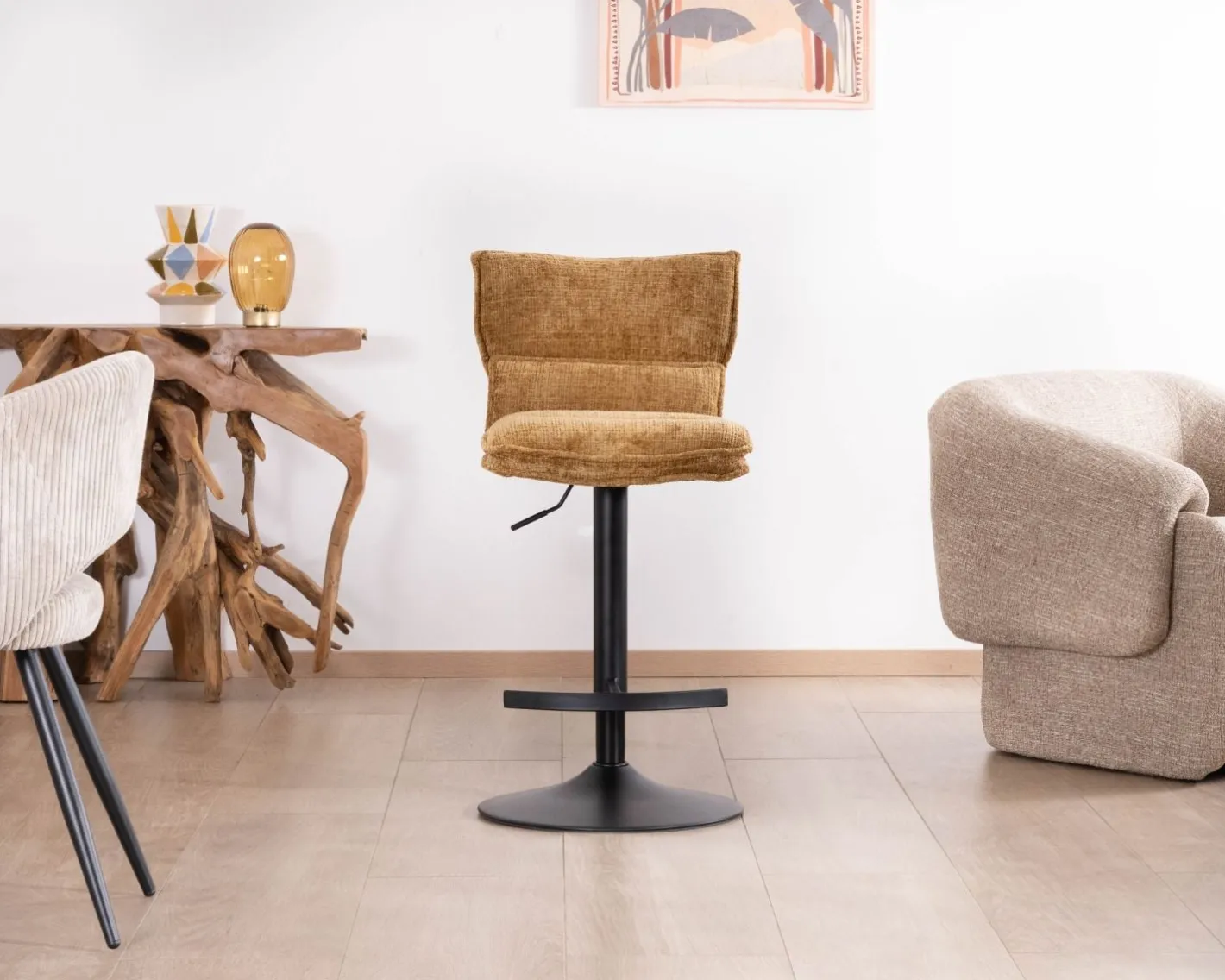 Discount Lot de 2 chaises hautes en tissu moutarde "Topley" assise réglable en hauteur Chaise De Bar