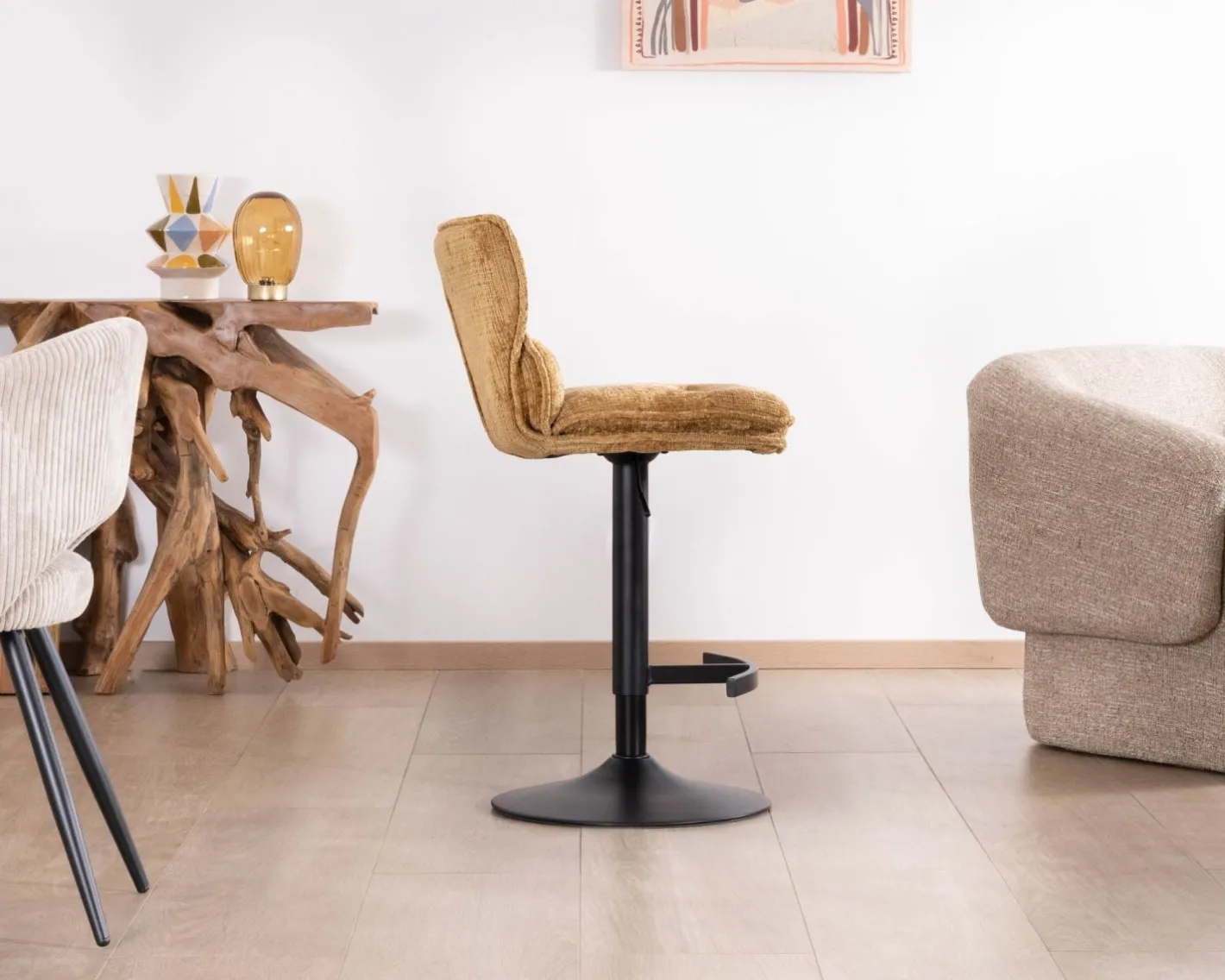 Discount Lot de 2 chaises hautes en tissu moutarde "Topley" assise réglable en hauteur Chaise De Bar