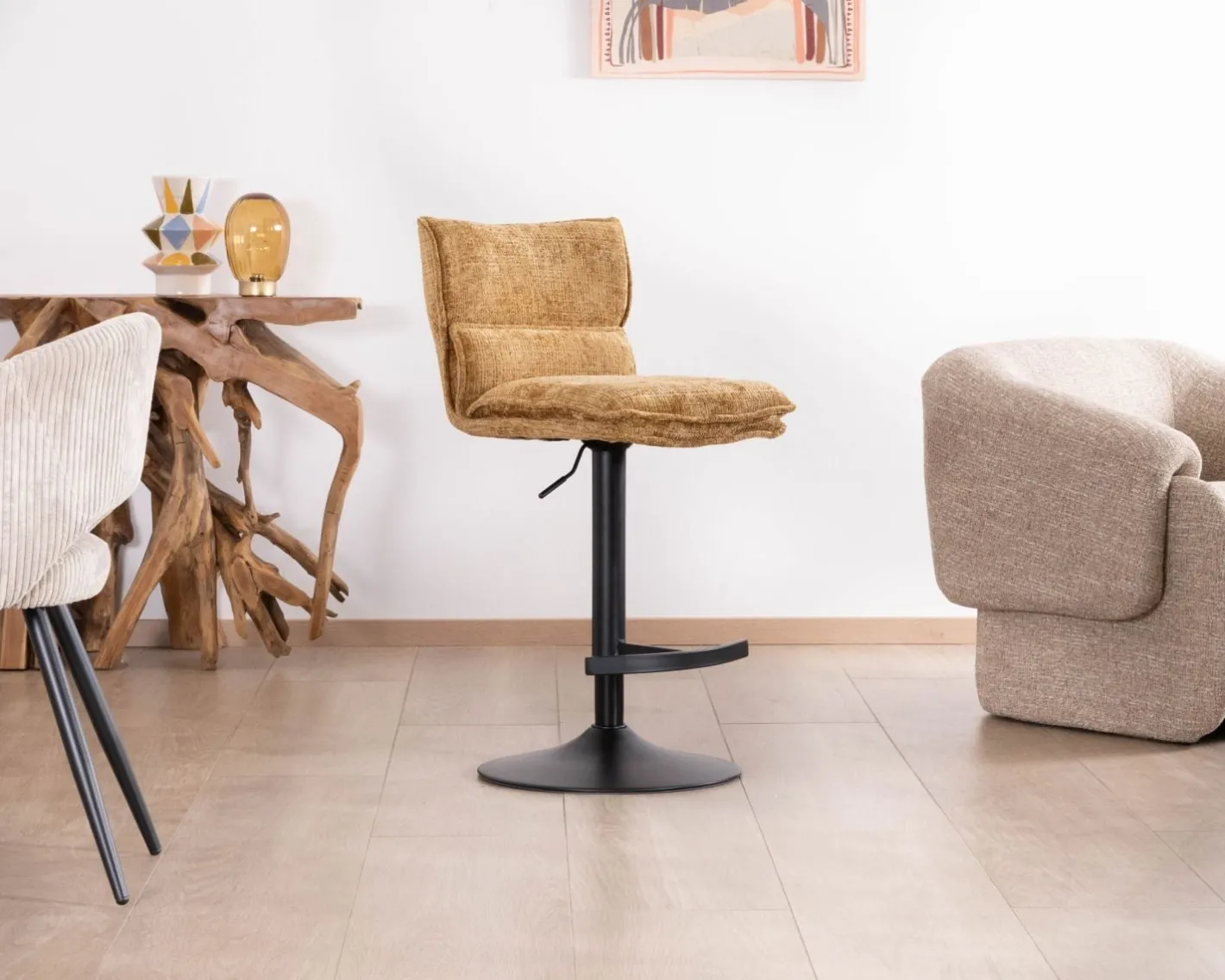 Discount Lot de 2 chaises hautes en tissu moutarde "Topley" assise réglable en hauteur Chaise De Bar