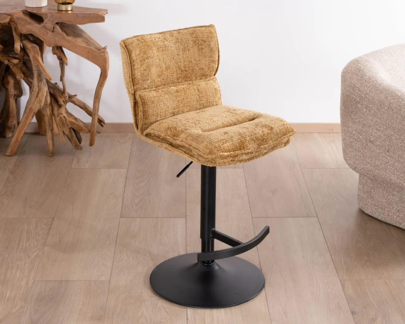 Discount Lot de 2 chaises hautes en tissu moutarde "Topley" assise réglable en hauteur Chaise De Bar