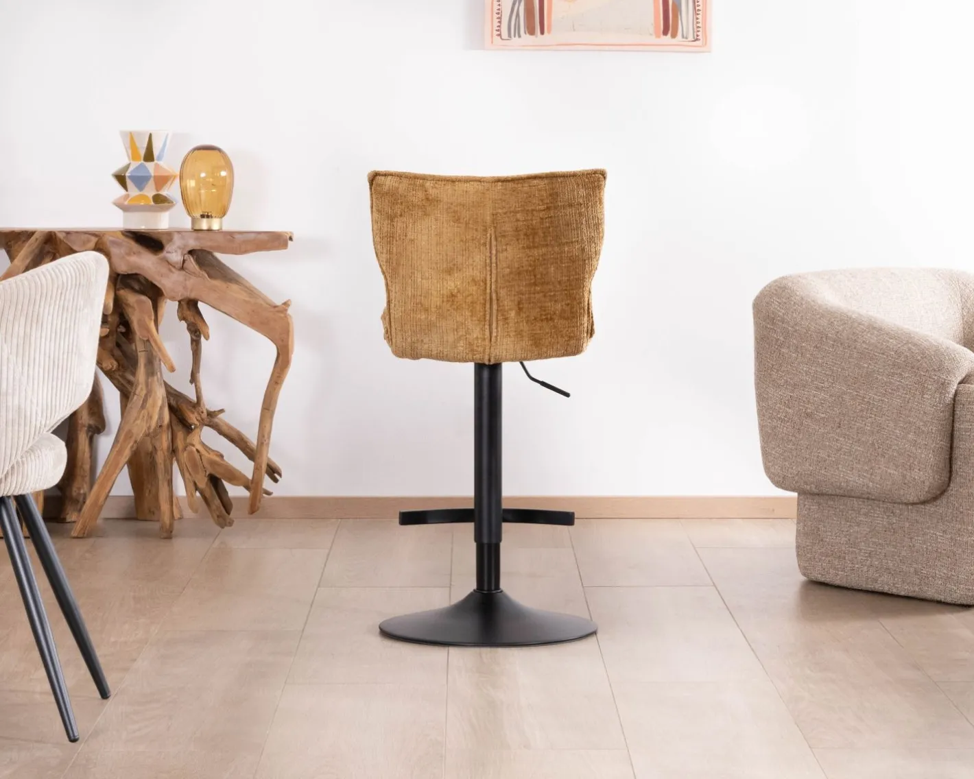 Discount Lot de 2 chaises hautes en tissu moutarde "Topley" assise réglable en hauteur Chaise De Bar
