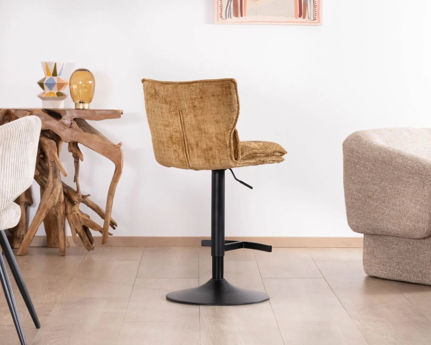 Discount Lot de 2 chaises hautes en tissu moutarde "Topley" assise réglable en hauteur Chaise De Bar