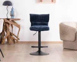 Clearance Lot de 2 chaises hautes matelassées réglables en hauteur "Topley" tissu coloris bleu nuit Chaise De Bar