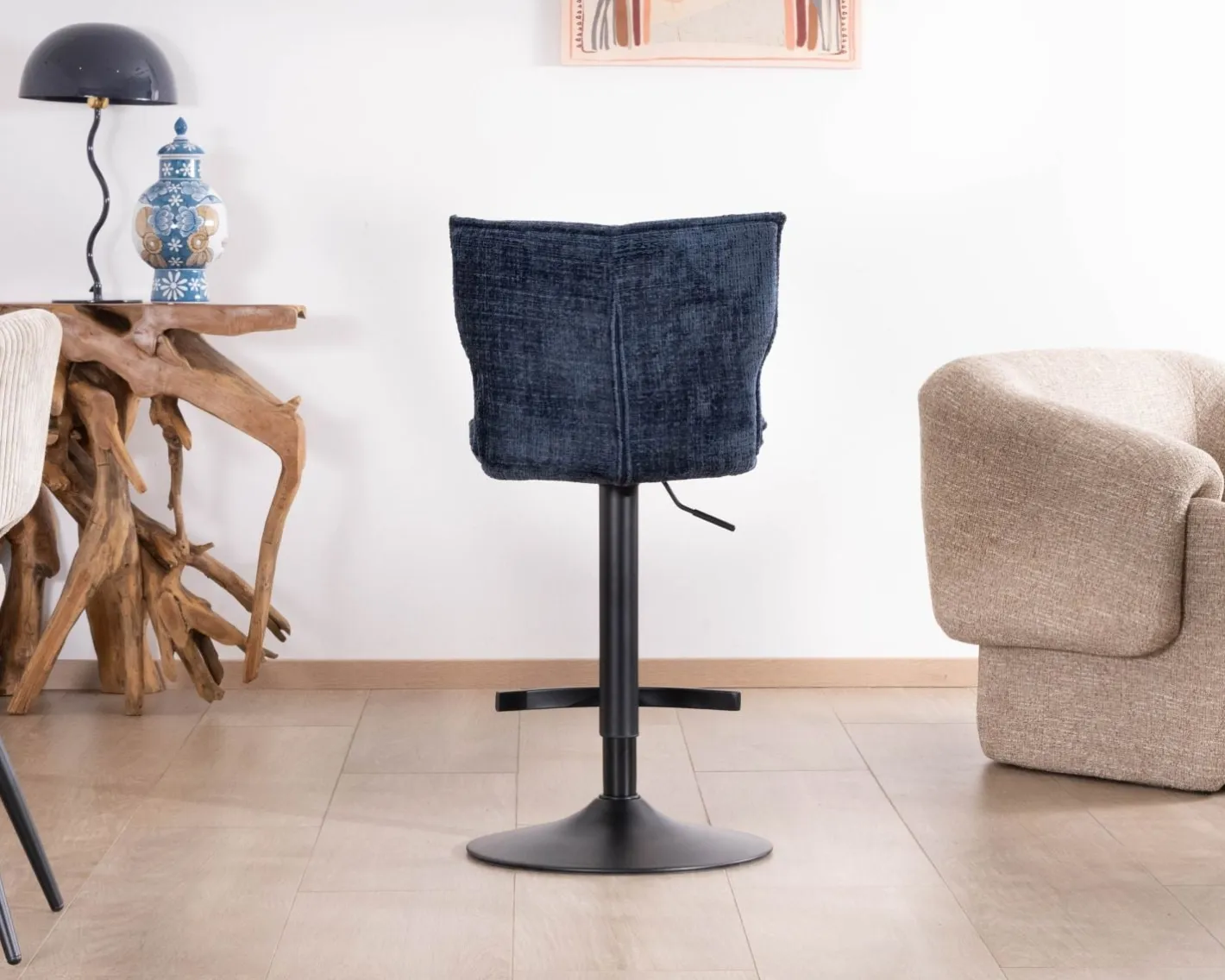 Clearance Lot de 2 chaises hautes matelassées réglables en hauteur "Topley" tissu coloris bleu nuit Chaise De Bar