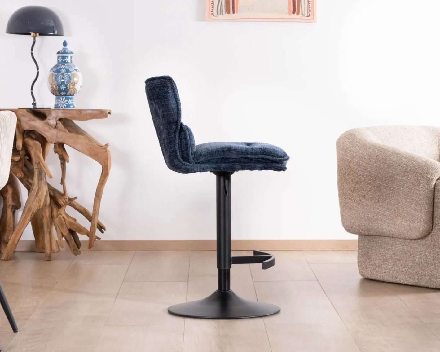 Clearance Lot de 2 chaises hautes matelassées réglables en hauteur "Topley" tissu coloris bleu nuit Chaise De Bar