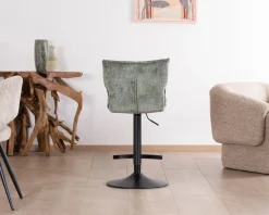 Best Lot de 2 chaises hautes réglables en hauteur "Topley" confort matelassé en velours vert sauge Chaise De Bar
